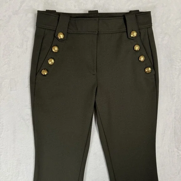WHBM Jolie Straight Luxe Stretch Pants Size 8 Olive Green Gold Button Sailor - Picture 16 of 16